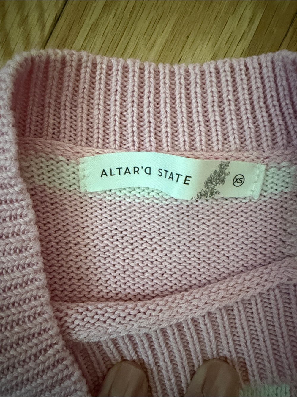 Altar’d State Pink and White Checker Knit Sweater XS - Picture 2 of 4